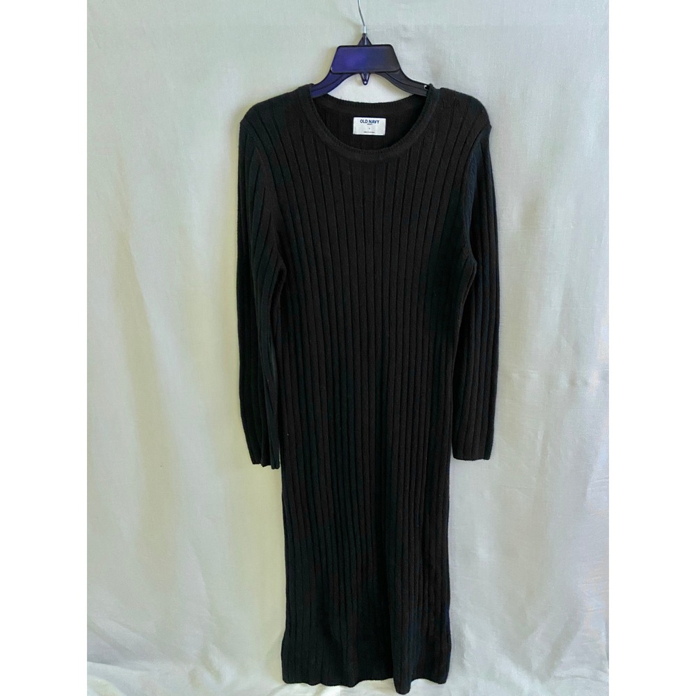 Old Navy Sweater Dress Womens L Black SoSoft Ribbed Knit Midi Long Sleeve